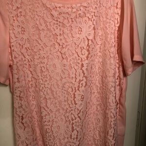 Pink lace shirt.